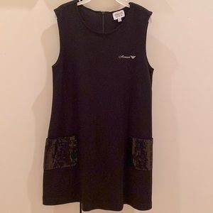 Sophisticated Armani Junior Girls Size 10 Black Top with Black Sequin Pockets